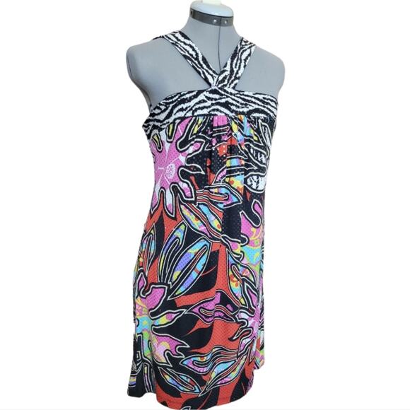 Halter Sequin Beach Stretch Dress Size Medium Multicolor Bold - Picture 2 of 10